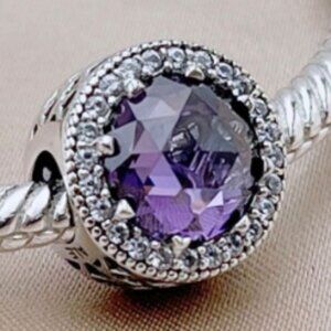 Pandora 925 Sterling Silver Bead Charms CRYSTAL RADIANT HEARTS PURPLE